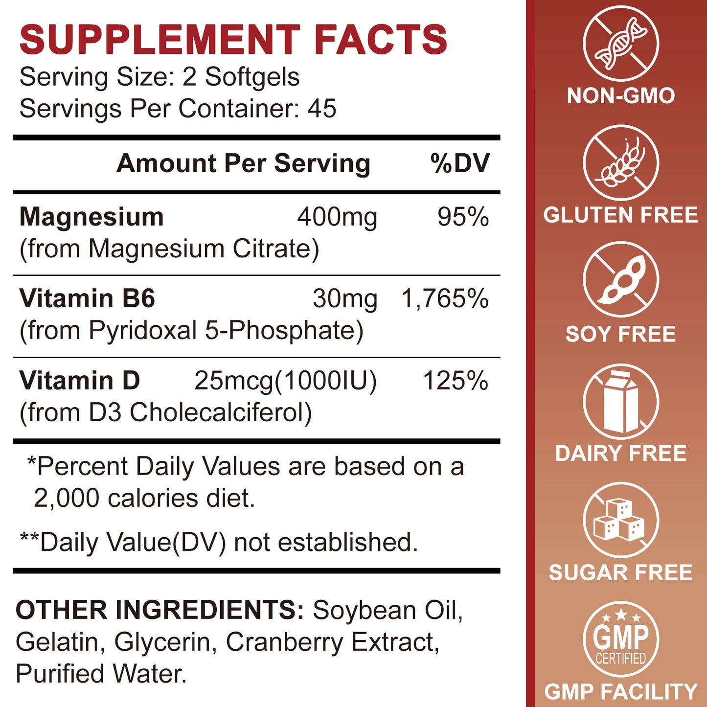Magnesium Citrate Supplements Softgels for Women and Men, Magnesium Citrate 400mg with Vitamin D3, Vitamin B6 and Cranberry Extract High Absorption, Improved Night Quality Muscle & Bone