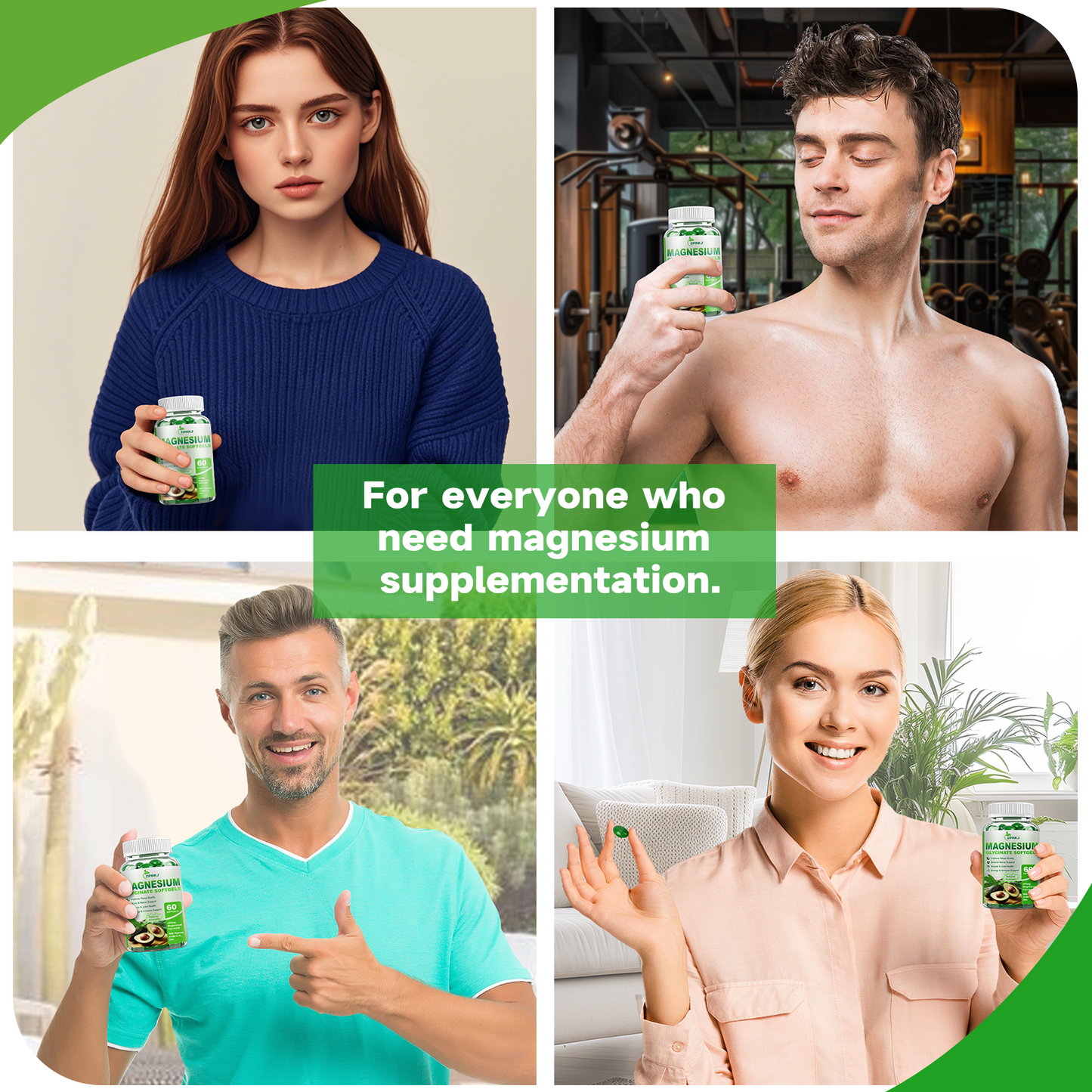 High Absorption Magnesium Glycinate Softgels, Magnesium Supplements 400mg with Zinc, Vitamin E, B6 for Women Men, Improve Sleep, Muscle Relaxation & Bone Health, Gluten-Free, Non-GMO