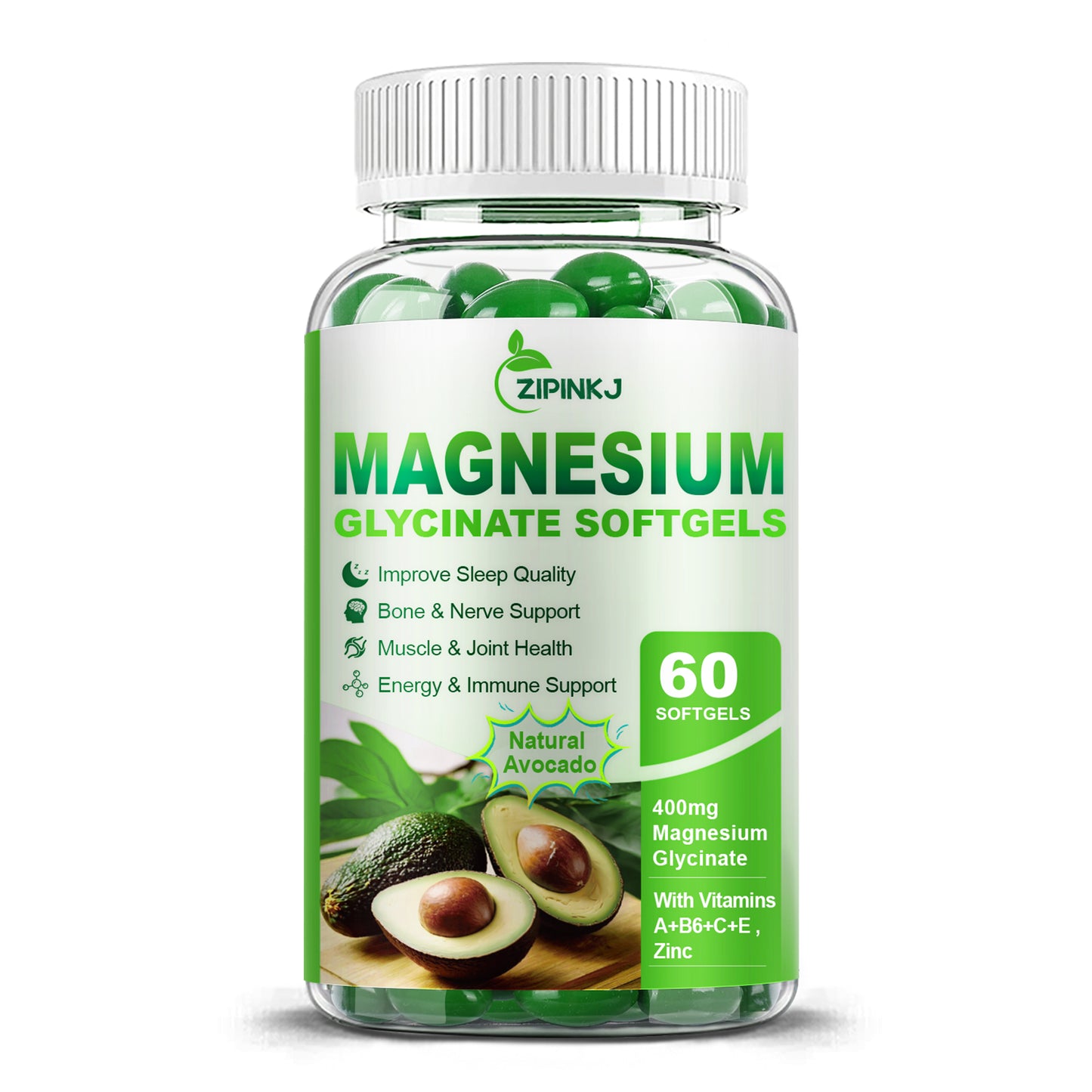 High Absorption Magnesium Glycinate Softgels, Magnesium Supplements 400mg with Zinc, Vitamin E, B6 for Women Men, Improve Sleep, Muscle Relaxation & Bone Health, Gluten-Free, Non-GMO