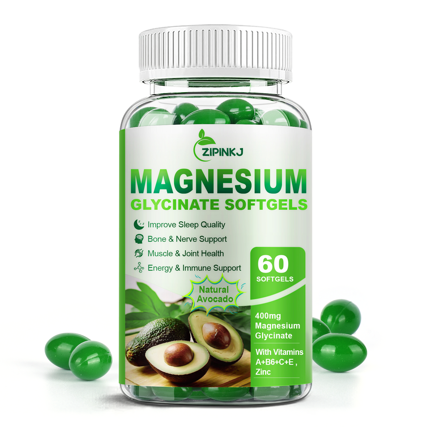 High Absorption Magnesium Glycinate Softgels, Magnesium Supplements 400mg with Zinc, Vitamin E, B6 for Women Men, Improve Sleep, Muscle Relaxation & Bone Health, Gluten-Free, Non-GMO