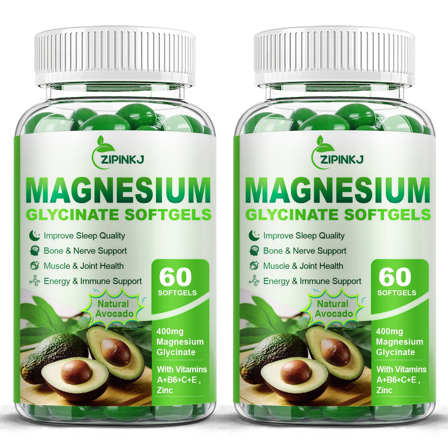 High Absorption Magnesium Glycinate Softgels, Magnesium Supplements 400mg with Zinc, Vitamin E, B6 for Women Men, Improve Sleep, Muscle Relaxation & Bone Health, Gluten-Free, Non-GMO