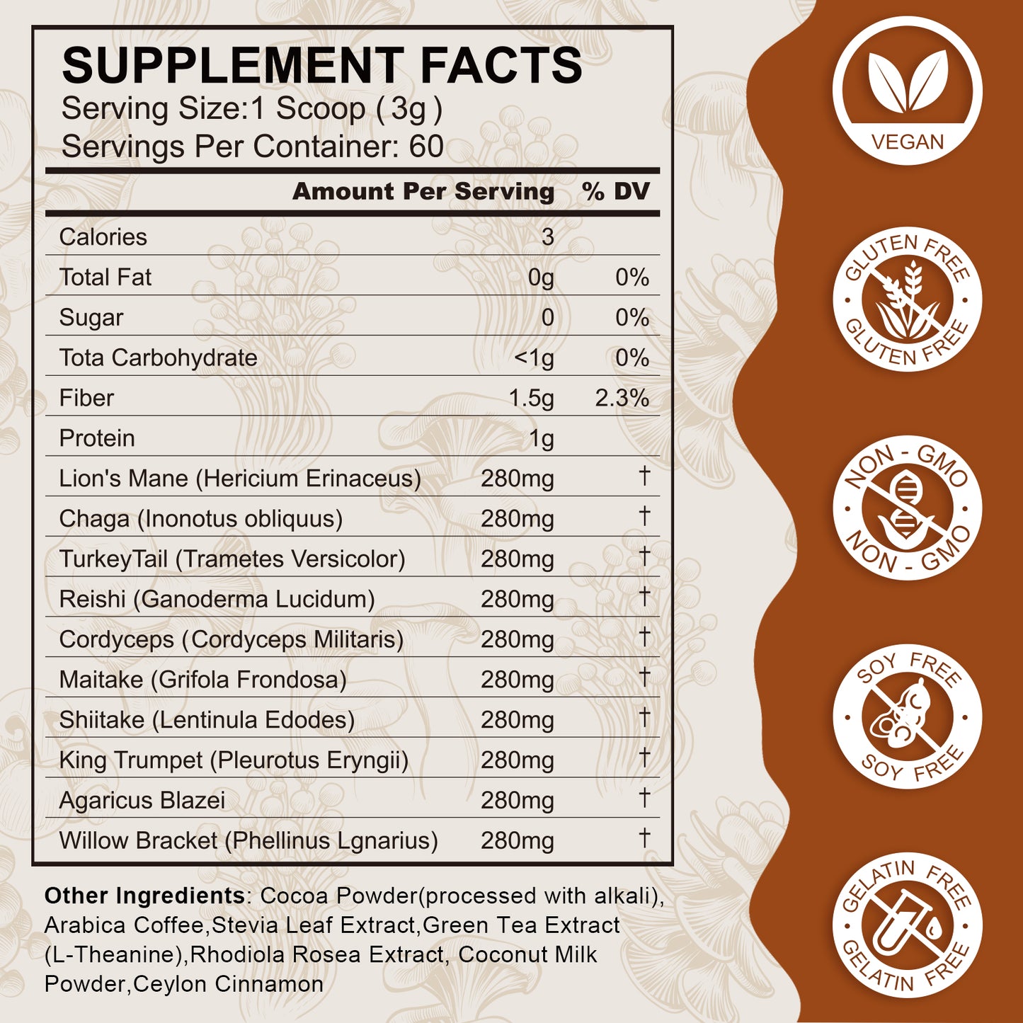 Mushroom Coffee Powder Organic (80 Servings) Instant Coffee Natural Ingredients - Lion's Mane, Cordyceps, Reishi, Chaga Mushrooms Powder Supplement Better Focus and Immunity, Gut Digestion